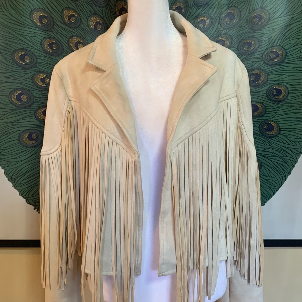 FLAWLESS by VICI Cream Faux Suede Fringed Jacket
